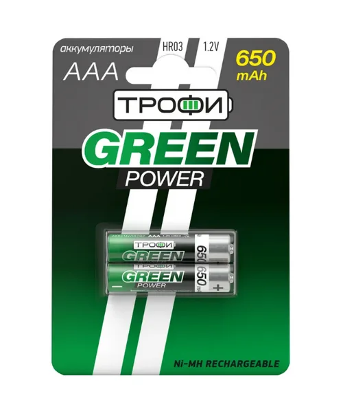 Батарея аккумуляторная NiMH Трофи HR03-2BL 650 mAh GREEN POWER