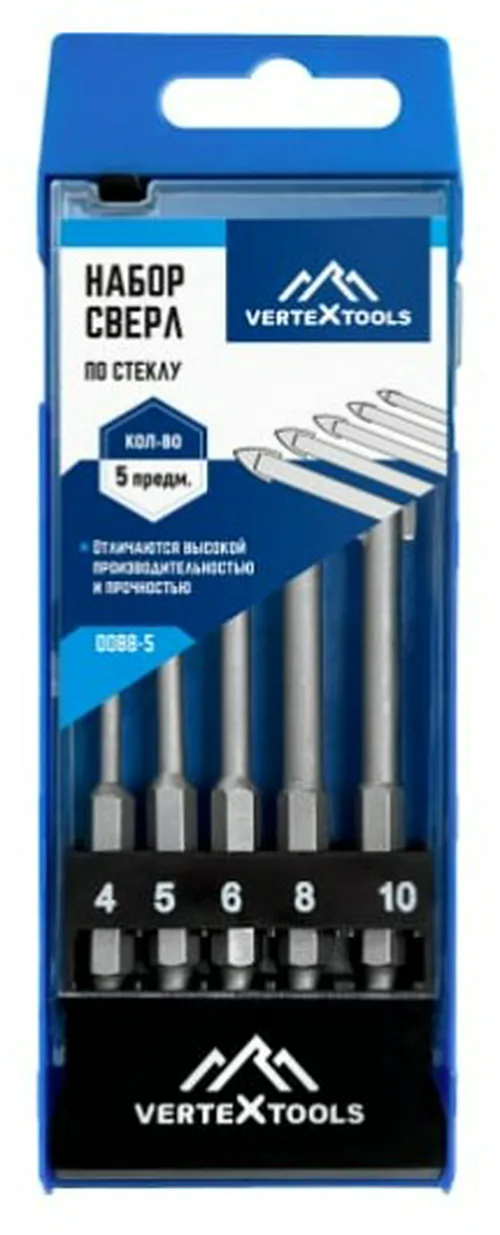 Набор сверл по стеклу Vertex 4-10мм, 5шт