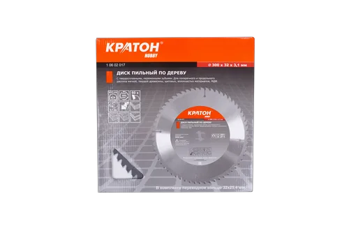 Диск пильный по дереву Кратон HOBBY Ø300 х 32 х 3,1 мм 60T (в ком переходное кольцо 32х25,4 мм)