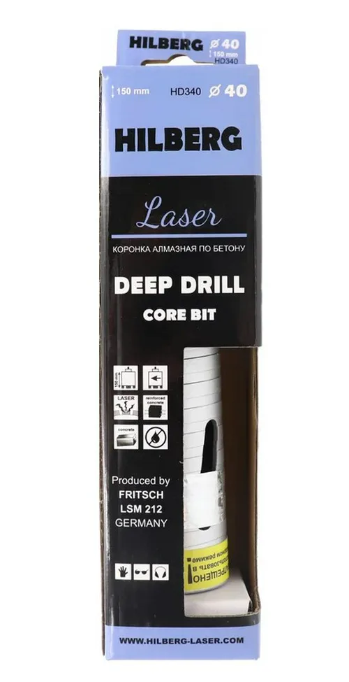 Коронка алмазная Hilberg Laser Deep Drill 4T, 40*150 мм, безударная, сухое сверление (армированный бетон, железобетон,кирпич)