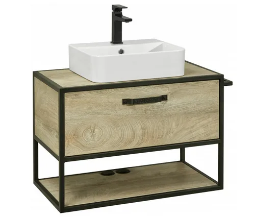 Тумба АКВАТОН ЛОФТ ФАБРИК 65 дуб Эндгрейн + Раковина АКВАТОН Фабиа 650 белая