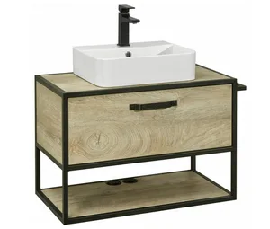 Тумба АКВАТОН ЛОФТ ФАБРИК 65 дуб Эндгрейн + Раковина АКВАТОН Фабиа 650 белая