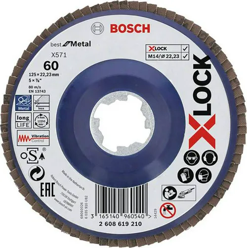 Круг лепестковый BOSCH X-LOCK, 125мм, G60, BF Metal, плоский