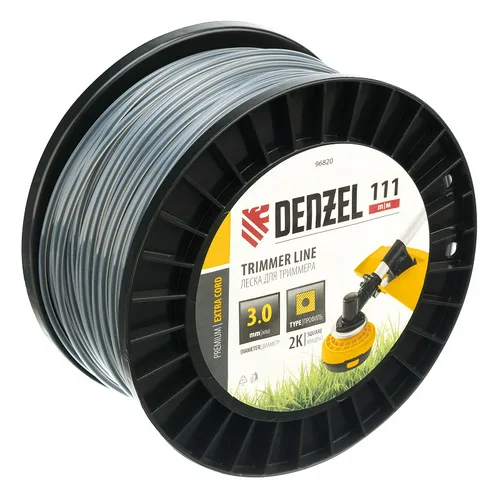 Леска триммерная двухкомпонентная Denzel 3,0х111м, 1м, квадрат (бухта 111 м.)