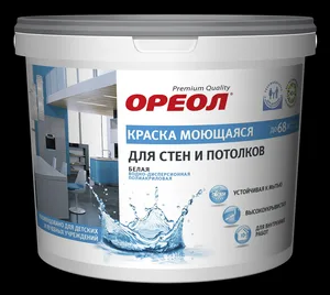 Краска ВД Ореол, белая для стен и потолков, моющ, 3кг