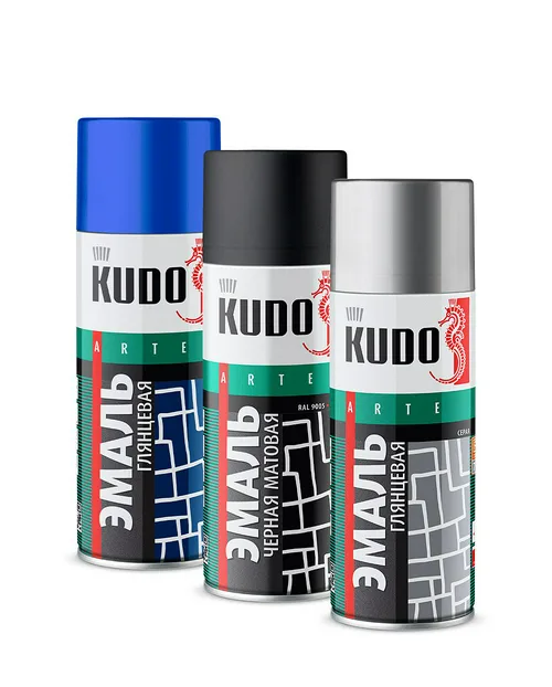 Эмаль аэрозольная KUDO, универсальная, черная мат, 520мл