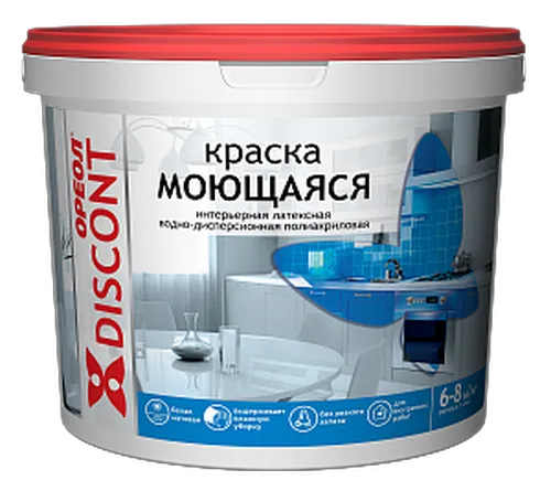 Краска ВД Ореол Дисконт, белая, интерьерная моющаяся, 1,5кг
