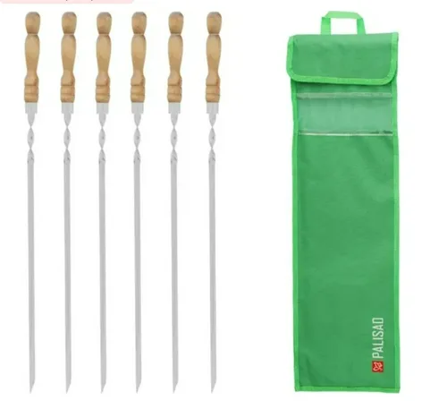 Набор угловых шампуров Palisad Camping с деревянной рукояткой 650 мм, в чехле, 6 шт.