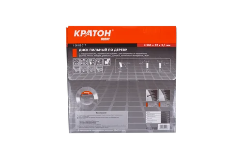 Диск пильный по дереву Кратон HOBBY Ø300 х 32 х 3,1 мм 60T (в ком переходное кольцо 32х25,4 мм)