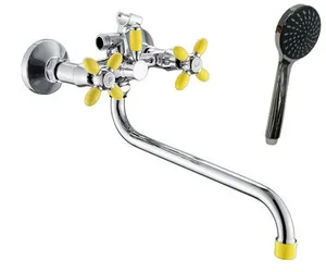 Смеситель АНТЕЙ Радуга 2270712 д/ванны, излив 300мм, с 2-мя рукоятками, с желтым наконечником и ручкой