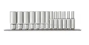 Набор головок торцевых Thorvik глубоких 1/4"DR на держателе, 4-14 мм, 13 пр