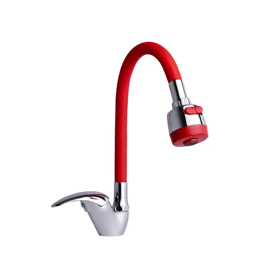 Смеситель для кухни I-TECH, SOLAR 41, однорычажный, гибкий излив, красный, гайка