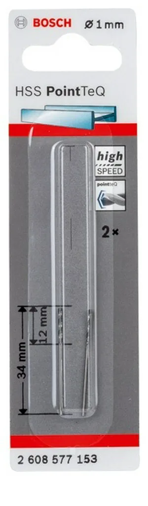 Сверло по металлу спиральное BOSCH  PointTec 1.0x34, 2шт.