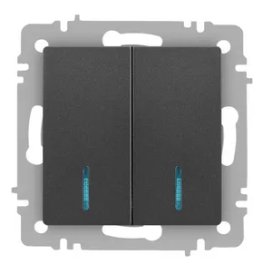 Выключатель ЭРА Intro Accent 6-105-07, 2 кл, с подсветкой, механизм, графит