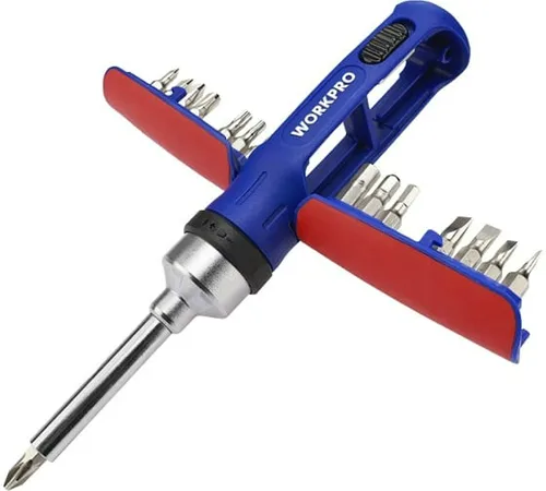 Отвертка WORKPRO с трещоткой и набором бит, 15 в 1