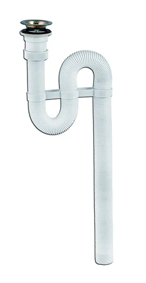 Сифон гофрированный с нерж чашкой Ф70 мм (белый)