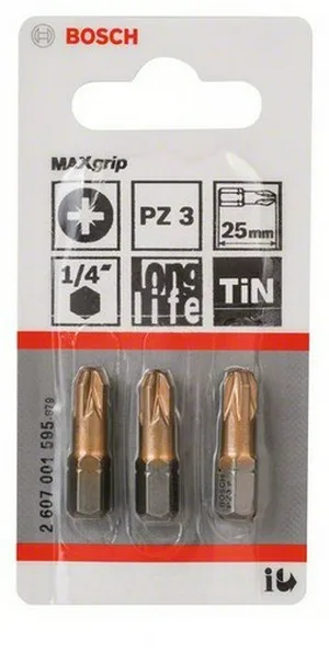 Набор бит BOSCH PZ3, TIN, 25мм, 3шт