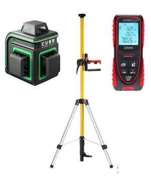 Комплект лазерный уровень ADA CUBE 3-360 GREEN Basic Edition + ADA SILVER PLUS в комплекте с треногой (3,6 м) + Дальномер ADA Cosmo 70