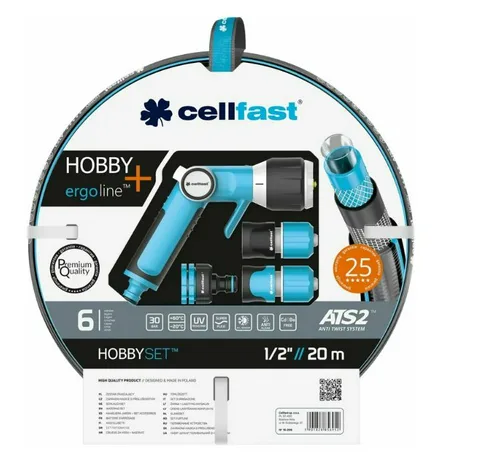 Шланг Cellfast  HOBBY ATS2 поливочный, армир, шестислойный, 1/2" 20 м + Набор для полива