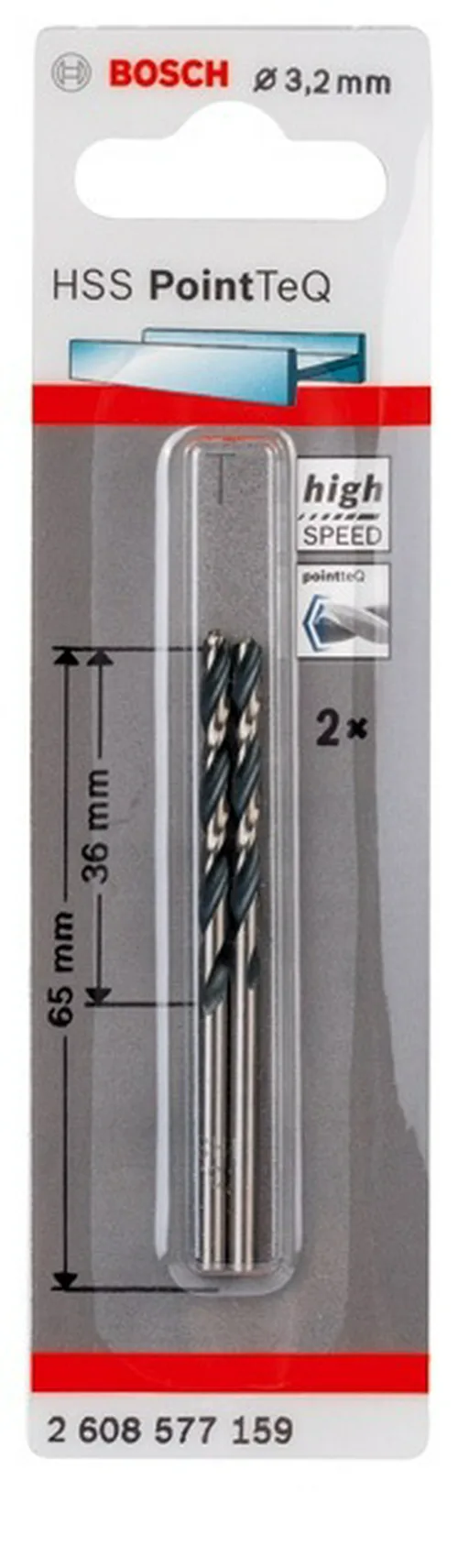 Сверло по металлу спиральное BOSCH  PointTec 3,2mm, 2шт.