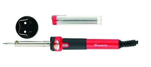 Паяльник MATRIX, 60Вт, ABS-ручка, индикатор напр, медный наконеч, подставка, припой 10г