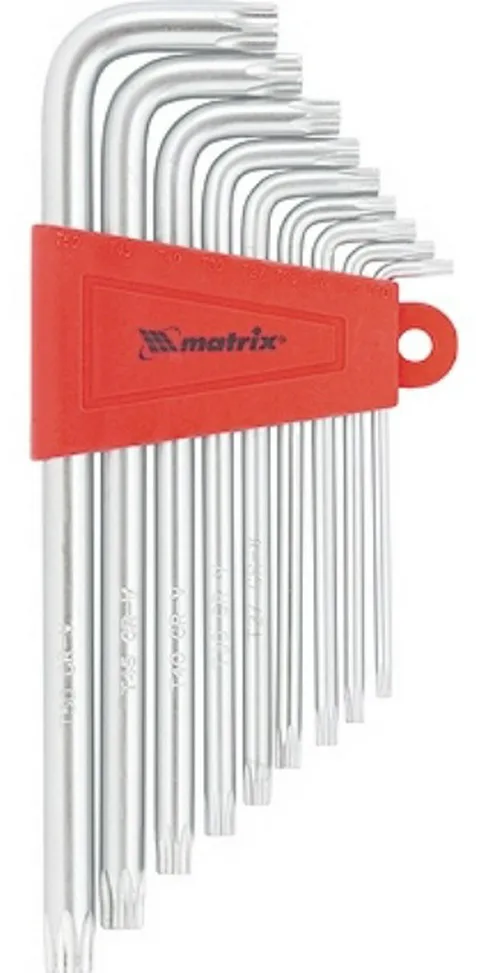 Набор ключей MATRIX, звездочки, Т10-Т50, удлинен, CrV, пластик держатель, 9шт