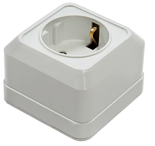 Розетка BOLLETO 1-ая накладная со шторкой с заземл. белая 7028х IN HOME