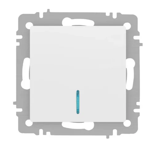 Выключатель ЭРА Intro Accent 6-102-01М, 1 кл. с подсветкой, механизм, белый матовый