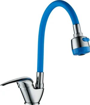 Смеситель для кухни I-TECH, SOLAR 40, однорычажный, гибкий излив, синий, гайка