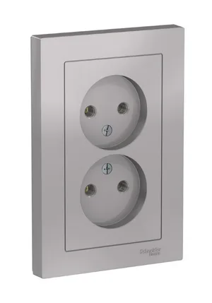Розетка AtlasDesign двойная, б/з, 16А, в сборе, АЛЮМИНИЙ, SE