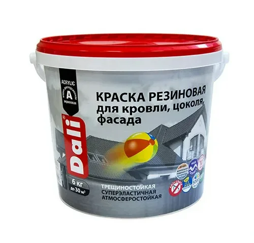 Краска резиновая DALI для кровли цоколя фасада черная 6кг