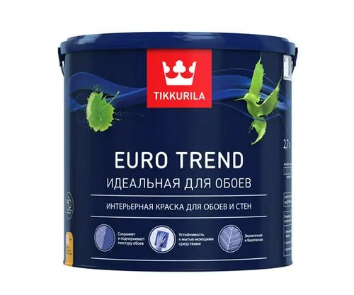Краска ВД TIKKURILA Euro Trend, для обоев и стен, мат, база С, 0,9л