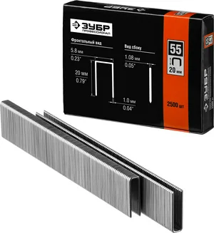 Скобы ЗУБР Профессионал широкие, 1,08х6х20 мм, 2500 шт, тип 55(18 GA)