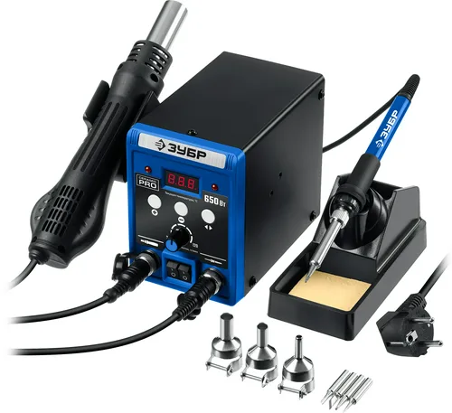 Станция паяльная ремонтная Зубр Профессионал ПСР-650, 100 - 500°С, 650 Вт, 2 в 1