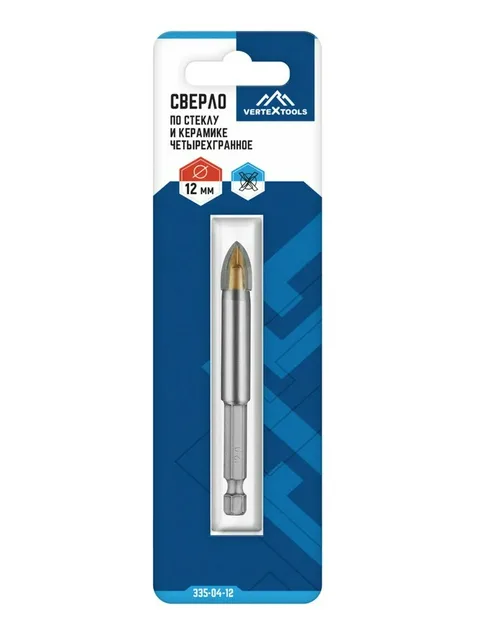 Сверло по стеклу и керамике VERTEX 12мм, 4-х гранное.
