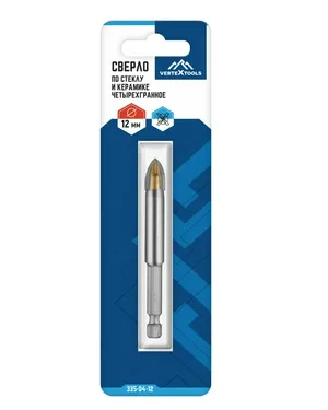 Сверло по стеклу и керамике VERTEX 12мм, 4-х гранное.