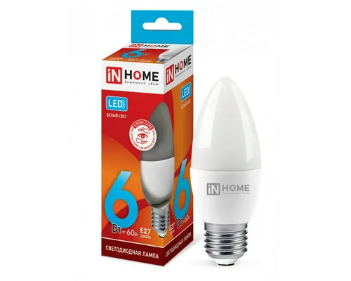 Лампа светодиодная LED-СВЕЧА-VC 6Вт 230В Е27 4000К 480Лм IN HOME