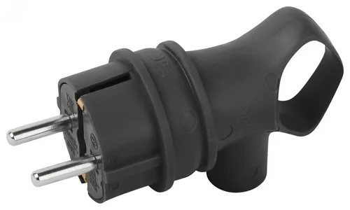 Вилка ЭРА угловая с ушком с/з каучук VX12-B-IP44 16А IP44 черная