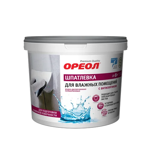 Шпатлевка Ореол для влажных помещений с антисептиком,для внутренних работ, 4 кг