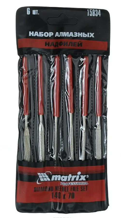Набор MATRIX, надфили, алмазные, мягкая ручка, 3х140х70, 6шт 