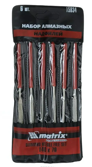 Набор MATRIX, надфили, алмазные, мягкая ручка, 3х140х70, 6шт 
