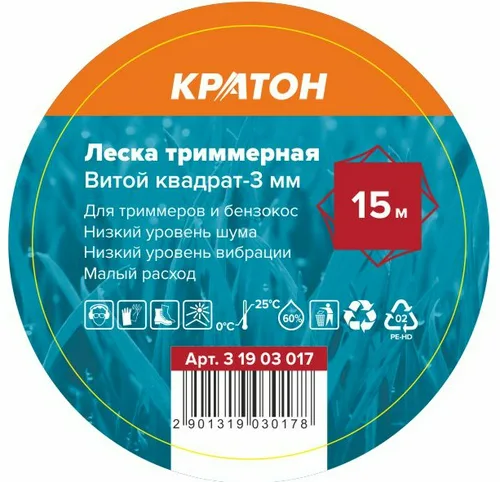 Леска триммерная Кратон Витой квадрат-3,0мм