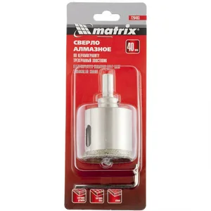 Сверло алмазное MATRIX по керамограниту, 40 х 67 мм, 3-гранный хвостовик