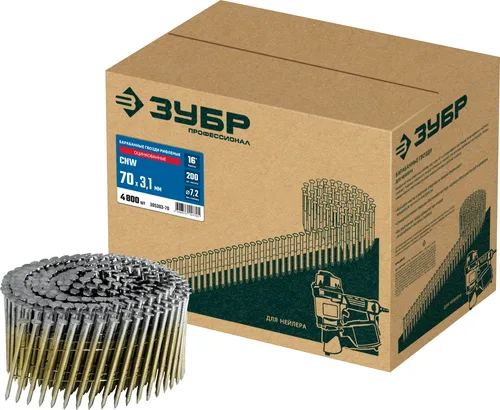 Гвозди барабанный ЗУБР CNW рифленые 70x3.1 мм, оцинкованные, 4800 шт.             