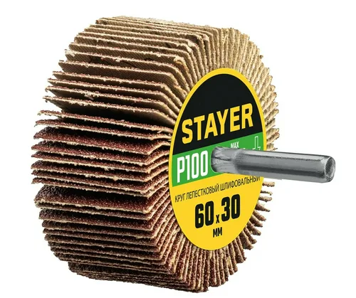 Круг лепестковый шлифовальный  STAYER 60x30 мм, P100, на шпильке d 6 мм