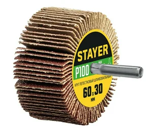 Круг лепестковый шлифовальный  STAYER 60x30 мм, P100, на шпильке d 6 мм
