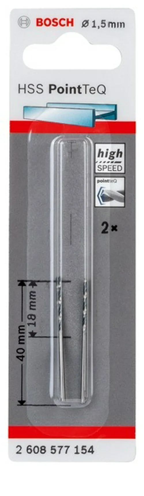 Сверло по металлу спиральное BOSCH  PointTec 1.5mm, 2шт.
