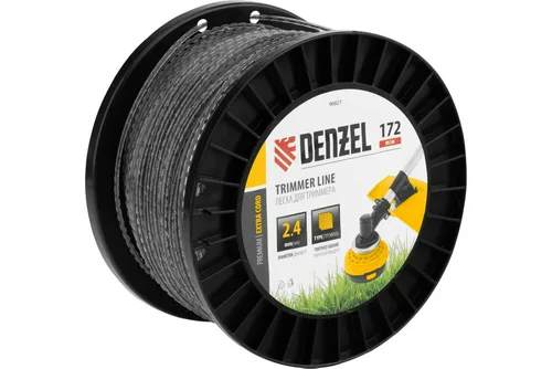Леска триммерная двухкомпонентная Denzel 2,4х172 м, 1м, зубчатый квадрат (бухта 172 м.)