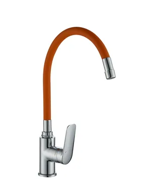 Смеситель для кухни I-TECH, GEMINI 43, однорычажный, с гибким изливом, оранжевый, гайка