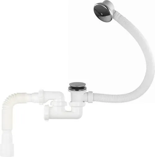 Сифон Aquant для ванны 1 1/2"х40 регулируемый клик-клак с широким грибком перелив-автомат хром с гофротрубой 40х40/50